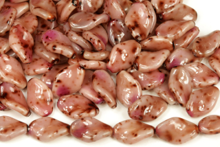 Smáčené perle vrtule 13x8 mm, 13 ks/16 cm - růžový kamenový dekor