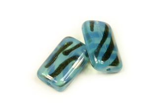 Mačkané korálky Exclusive line 19x12 mm, 5 ks - stříbrné žíhání na modrém alabastru