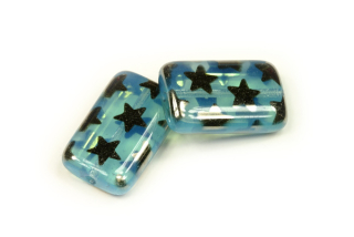 Mačkané korálky Exclusive line 19x12 mm, 5 ks - stříbrné hvězdičky na modrém alabastru
