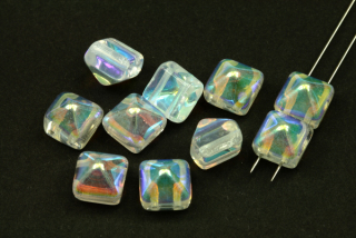 Dvoudírková pyramida, beadstud 8x8 mm, 10 ks - krystal s duhovým dekorem AB