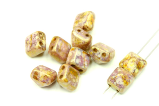 Dvoudírková pyramida, beadstud 8x8 mm, 10 ks - fialový mramor. listr Senegal na alabastru
