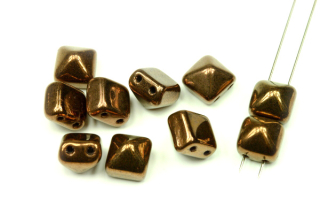 Dvoudírková pyramida, beadstud 8x8 mm, 10 ks - bronzový listr na černé