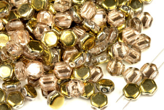 Dvoudírový hexagon (honeycomb) 6 mm, 30 ks - tmavší zlatý půlpokov na krystalu