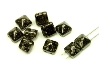 Dvoudírková pyramida, beadstud 8x8 mm, 10 ks - bronzovozlatý žíhaný listr na krystalu