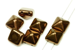 Dvoudírková pyramida, beadstud 12x12 mm, 5 ks - bronzový listr na černé