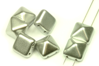 Dvoudírková pyramida, beadstud 12x12 mm, 5 ks - matná stříbrná, bronze aluminium