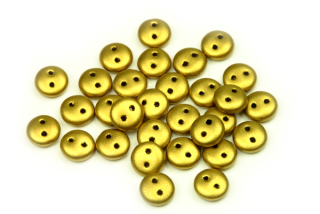 Dvoudírková čočka (2-hole lentil) 6 mm, 30 ks - matná žlutozlatá pálená, bronze gold