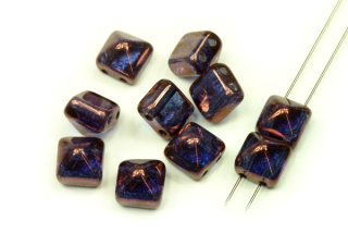 Dvoudírková pyramida, beadstud 8x8 mm, 10 ks - fialový listr Vega na krystalu