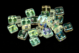Dvoudírkový Chexx 6x6 mm, 30 ks - krystal s duhovým dekorem AB