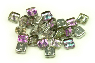 Dvoudírkový Chexx 6x6 mm, 30 ks - stříbrno-fialový půlpokov na krystalu
