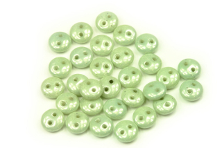 Dvoudírková čočka (2-hole lentil) 6 mm, 30 ks - zelený listr na alabastru