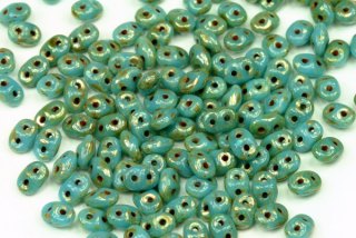 Matubo Superduo™ 2,5x5 mm, bal. 10 g - úprava picasso na sytém tyrkysu