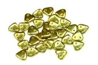 Dvoudírkový trojúhelník (sekyra) 6x6 mm, 30 ks - zlatý půlpokov Amber na krystalu