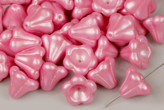 Mačkané korálky kytička zvoneček 13x11 mm, 5 ks - růžový vosk