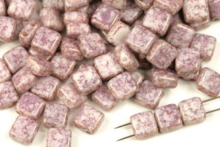 Dvoudírková Czech Tila 6x6 mm, 30 ks - fialový mramorový listr na alabastru