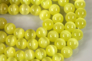 Skleněné korálky kočičí oči, kulička 8 mm, 10 ks - žlutá