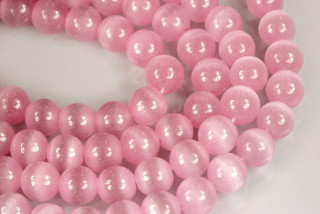 Skleněné korálky kočičí oči, kulička 8 mm, 10 ks - růžová