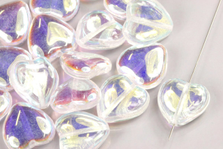 Mačkané korálky srdce 15x16 mm, 5 ks - krystal s duhovým dekorem AB