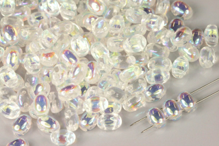 Dvoudírkový korálek Bios 5x7 mm, 30 ks - krystal s duhovým dekorem AB