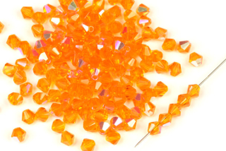 M.C. sluníčka (bicone) 4 mm, 36 ks - transparentní oranžová, hyacint s AB pokovem