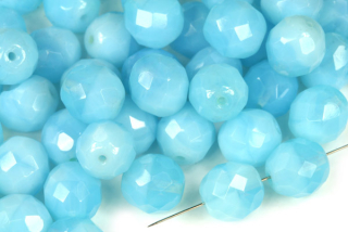 Broušené korálky ohňovky 10 mm, 16 ks/16 cm - modrý aqua opál