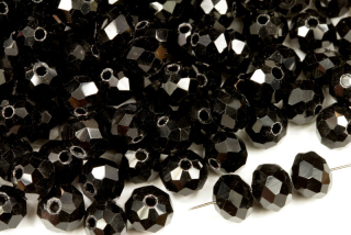 Broušené korálky slavík 8x6 mm, 30 ks/18 cm - sytá černá
