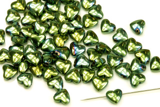 Korálky ze syntetického hematitu, zaoblené srdíčko 6 mm, 1 ks - metalická zelená