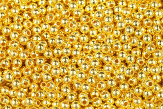 Plastové korálky, kulička 4 mm, 100 ks - barva zlatá