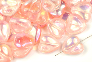 Mačkané korálky srdce 15x16 mm, 5 ks - transp. růžová rozalín s duhovým dekorem AB