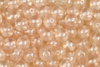 Mačkané korálky kuličky 8 mm, 20 ks/16 cm - transp. růžová rozalín s bílým listrem