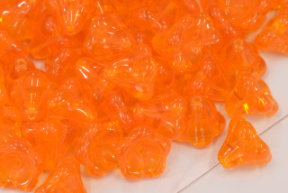 Mačkané korálky kytička zvoneček 13x11 mm, 5 ks - transparentní oranžová, hyacint