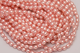 Voskované korálky olivy 4x3 mm, 1 šňůra/120 ks - růžová, semitransparent