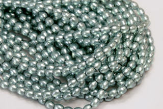 Voskované korálky olivy 4x3 mm, 1 šňůra/120 ks - tlumená šedomodrá, semitransparent