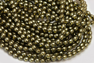 Voskované korálky olivy 4x3 mm, 1 šňůra/120 ks - khaki zelená, semitransparent