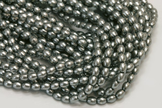 Voskované korálky olivy 4x3 mm, 1 šňůra/120 ks - šedá, semitransparent