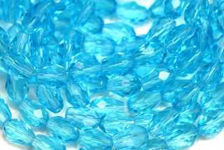 Broušené korálky hrušky 8x6 mm, 20 ks - transparentní akvamarínově modrá