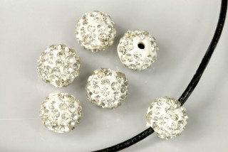 Šatonová kulička 10 mm, 1 ks - bílá + šatony krystal (crystal)