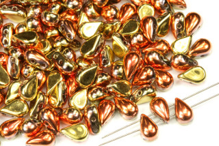 Dvoudírkové Tear duo 5x8 mm, 30 ks - pokov California Gold Rush na krystalu