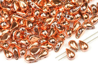 Dvoudírkové Tear duo 5x8 mm, 30 ks - měděnozlatý pokov Capri na krystalu