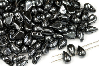 Dvoudírkové Tear duo 5x8 mm, 30 ks - sytá černá s listrem, hematitová