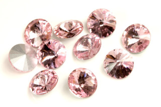 Rivoli broušená 12 mm, 1 ks - transp. růžová, stříbrné simili (Light Rose, silver foiled)