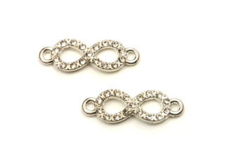 Kovový mezidíl Infinity (Nekonečno) se šatony 22x8 mm, galva platina, 1 ks