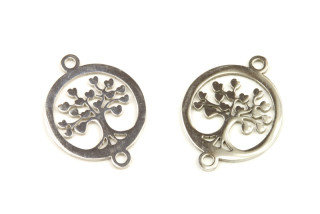 Mezidíl z nerezové oceli 201, strom života v kruhu se 2 očky 21x16x1 mm, 1 ks