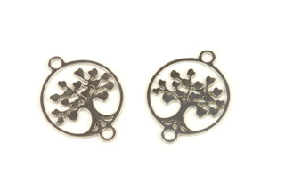 Mezidíl z nerezové oceli AISI 304, strom života v kruhu se 2 očky 19x15x1 mm, 1 ks