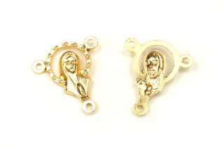 Kovový mezidíl růžencová madonka se 3 očky, 18x15,5 mm, barva zlatá, 1 ks