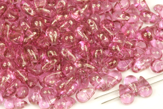 Dvoudírkové Tear duo 5x8 mm, 30 ks - růžový listr na krystalu