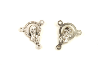 Kovový mezidíl růžencová madonka se 3 očky, 18x15,5 mm, galva starostříbro, 1 ks