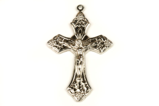 Kovový přívěsek křížek 42x27 mm, galva platina, 1 ks - zdobený