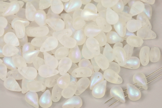 Dvoudírkové korálky Tear duo 5x8 mm, 30 ks - matný krystal s duhovým AB pokovem