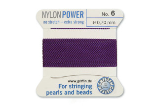 NylonPower (Griffin), stáčená nylon. šňůra s jehlou No.6 (0,7mm), 2m - fialová (amethyst)